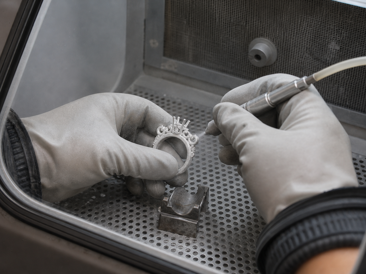 Sandblasting jewelry production step