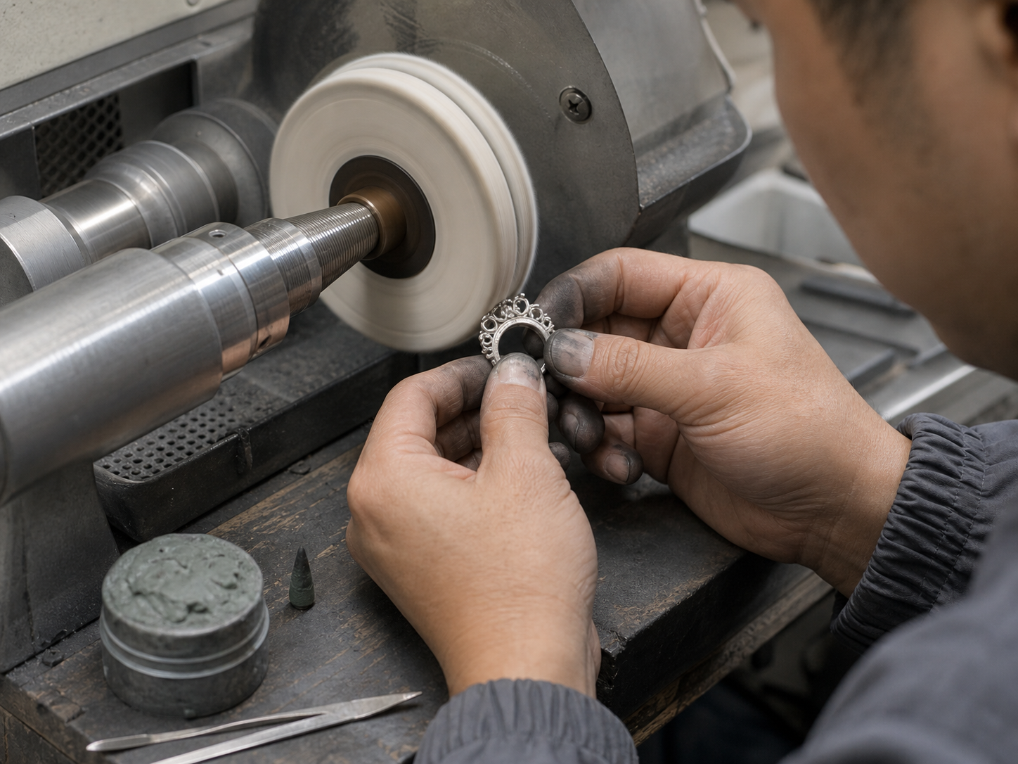 Cloth Wheel Polishing jewelry production step